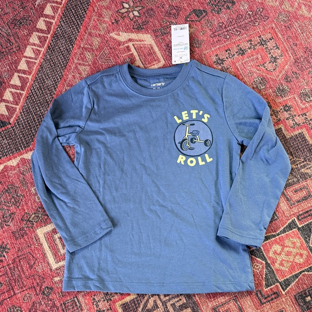 Carter's Blue Long Sleeve 'Let's Roll' Tee